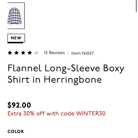 NWT Madewell Flannel Long-Sleeve Shirt in Herringbone - S (other sizes for sale) - Picture 2 of 3